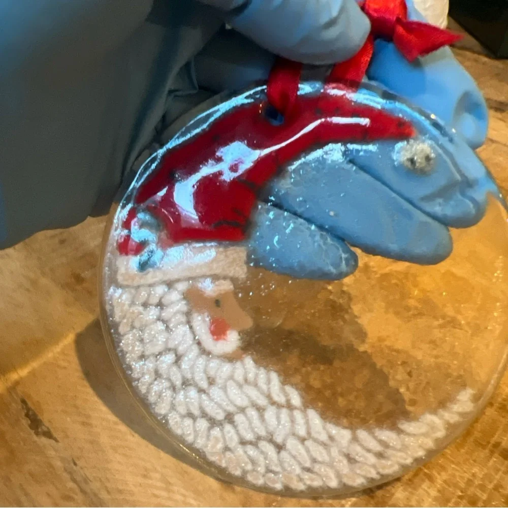 Santa Claus Glass Ornament with Red Ribbon